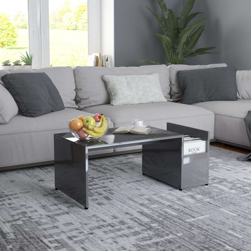 

Mesa de centro de aglomerado gris brillante 90x45x35 cm - Gris - Youthup