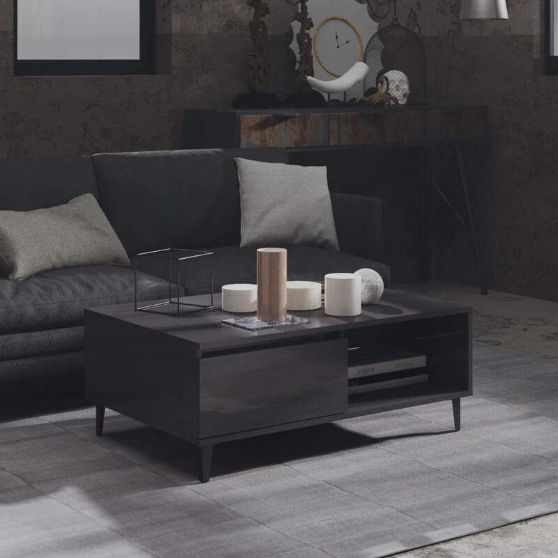 

Mesa de centro de aglomerado gris brillante 90x60x35 cm - Gris - Youthup