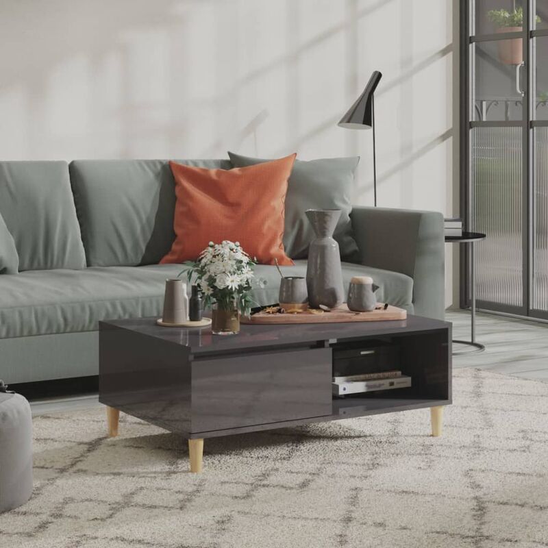 

Mesa de centro de aglomerado gris brillante 90x60x35 cm - Gris - Youthup