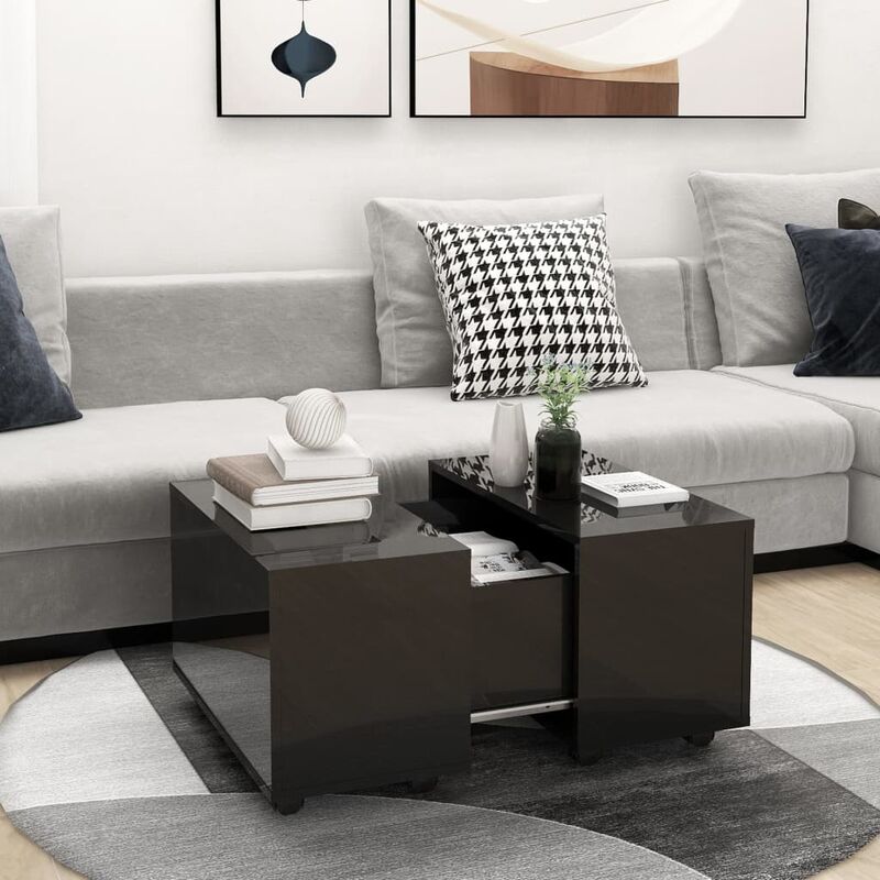 

Mesa de centro de aglomerado negro brillante 60x60x38 cm - Negro - Youthup