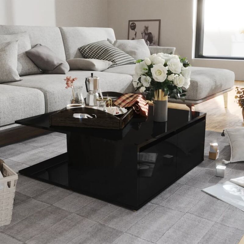 

Mesa de centro de aglomerado negro brillante 80x80x31 cm - Negro - Youthup