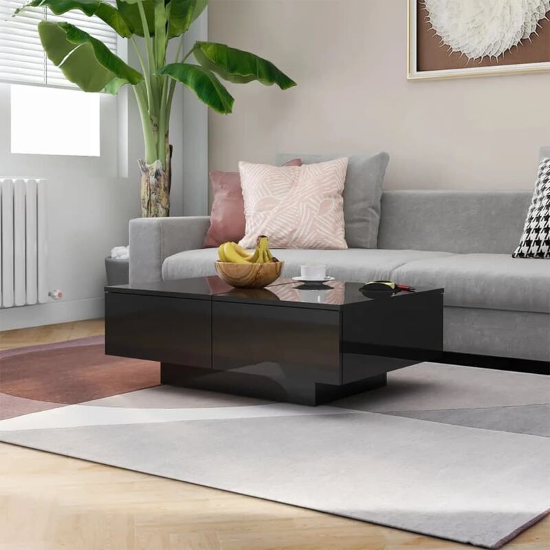 

Mesa de centro de aglomerado negro brillante 90x60x31 cm - Negro - Youthup