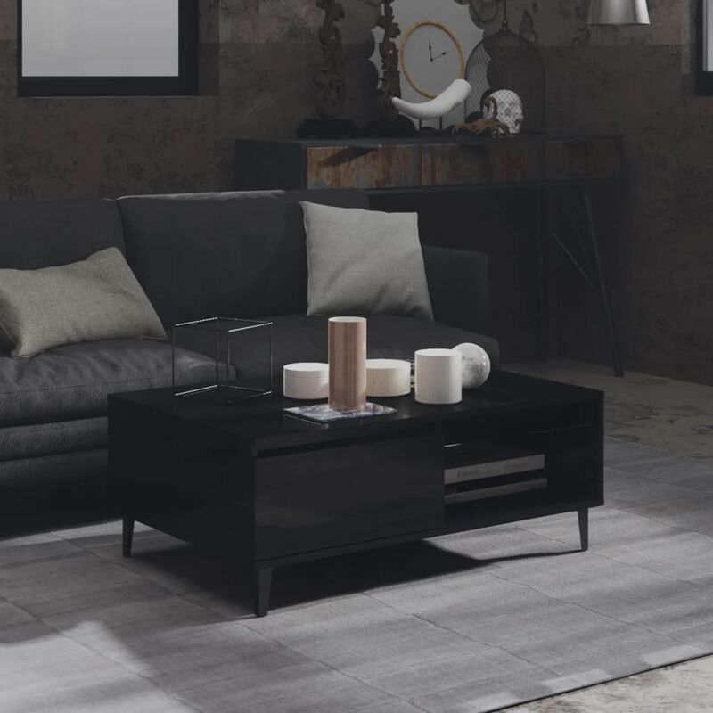 

Mesa de centro de aglomerado negro brillante 90x60x35 cm - Negro - Youthup