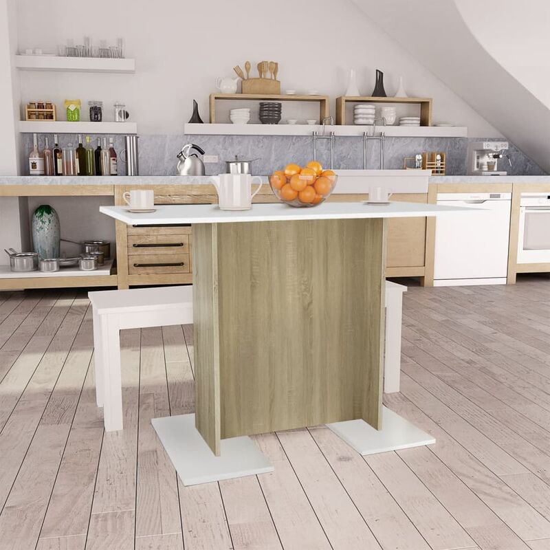 

Mesa de comedor aglomerado blanco y roble Sonoma 110x60x75 cm - Multicolor - Youthup