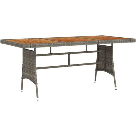 YOUTHUP Mesa de jardín ratán PE y acacia maciza gris 160x70x72 cm
