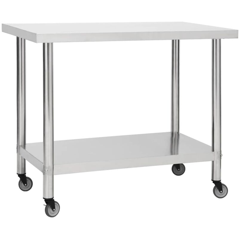 

Mesa de trabajo para cocina con ruedas acero inox 100x45x85 cm - Youthup