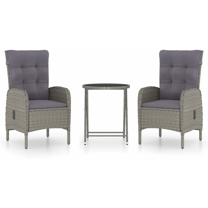 

Mesa y sillas de jardín 3 piezas ratán sintético y vidrio gris - Gris - Youthup