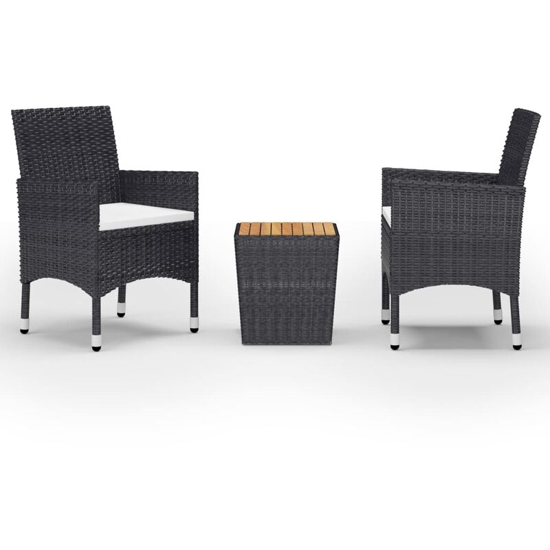 

Mesa y sillas jardín 3 pzas ratán sintético madera acacia negro - Negro - Youthup