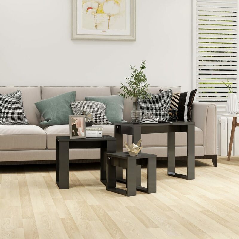 

Mesas apilables 3 piezas aglomerado gris brillante - Gris - Youthup