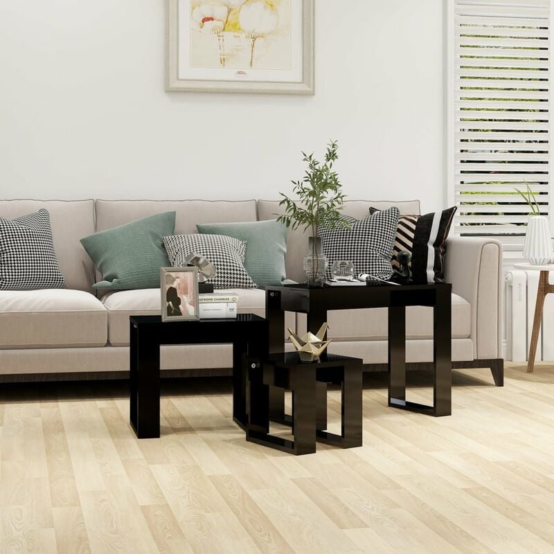 

Mesas apilables 3 piezas aglomerado negro con brillo - Negro - Youthup