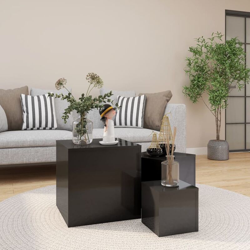 

Mesas auxiliares 3 piezas aglomerado gris con brillo - Gris - Youthup