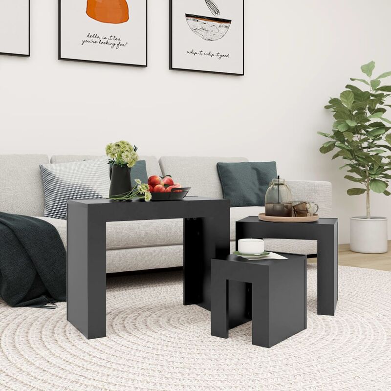 

YOUTHUP Mesas de centro apilables 3 piezas aglomerado gris - Gris