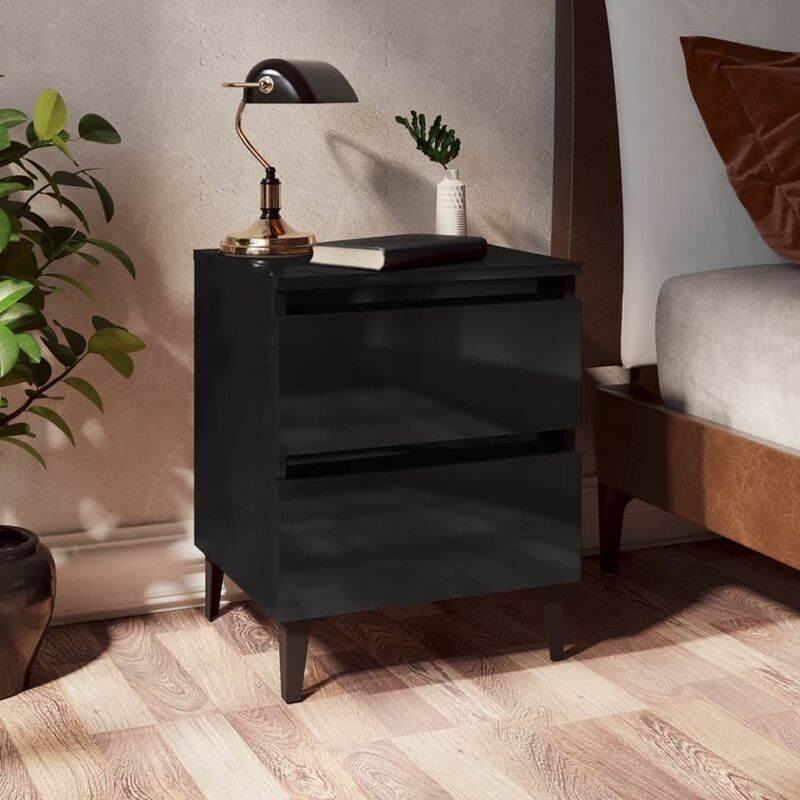 

YOUTHUP Mesita de noche aglomerado negro brillante 40x35x50 cm - Negro