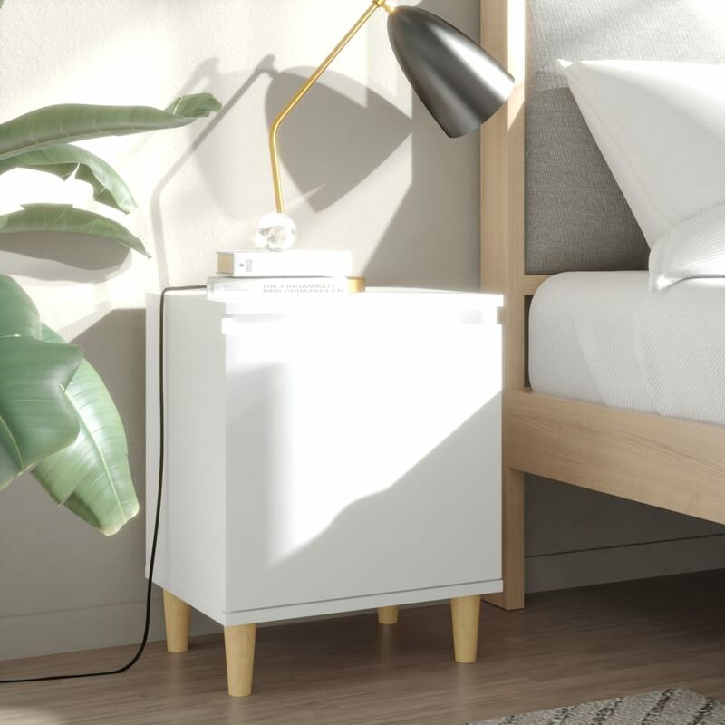 

Mesita de noche con patas de madera maciza blanca 40x30x50 cm - Blanco - Youthup