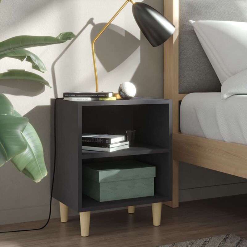 

Mesita de noche con patas de madera maciza gris 40x30x50 cm - Gris - Youthup
