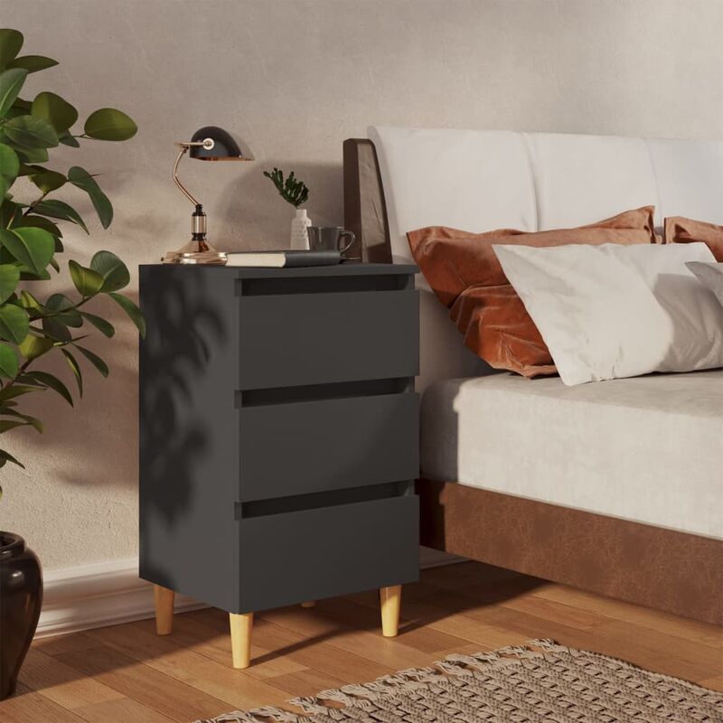 

Mesita de noche con patas de madera maciza gris 40x35x69 cm - Gris - Youthup