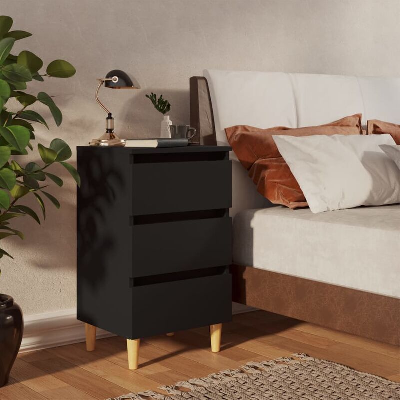 

Mesita de noche con patas de madera maciza negra 40x35x69 cm - Negro - Youthup