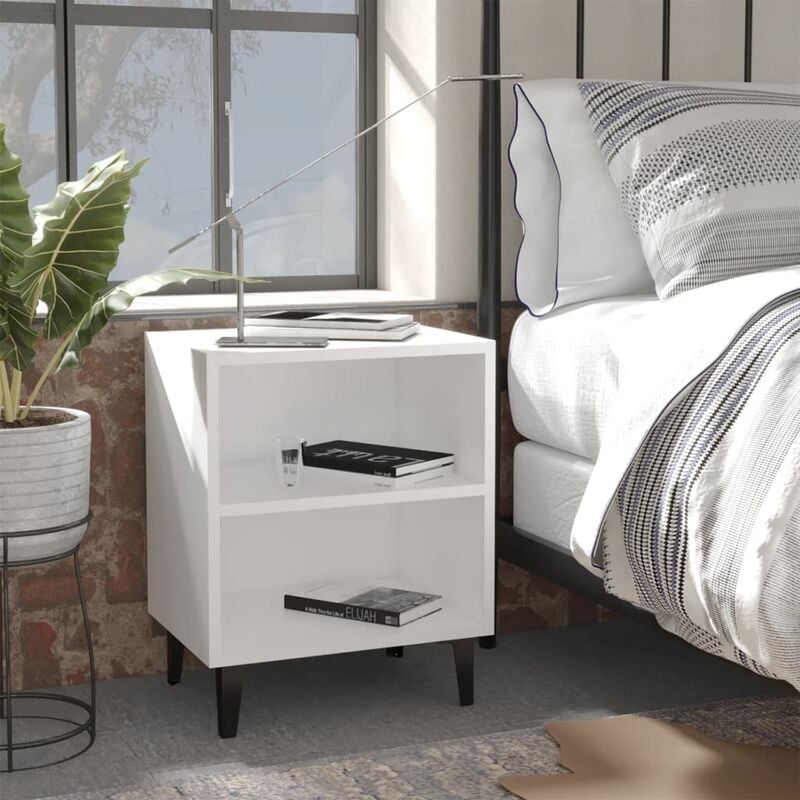 

Mesita de noche con patas de metal blanco 40x30x50 cm - Blanco - Youthup