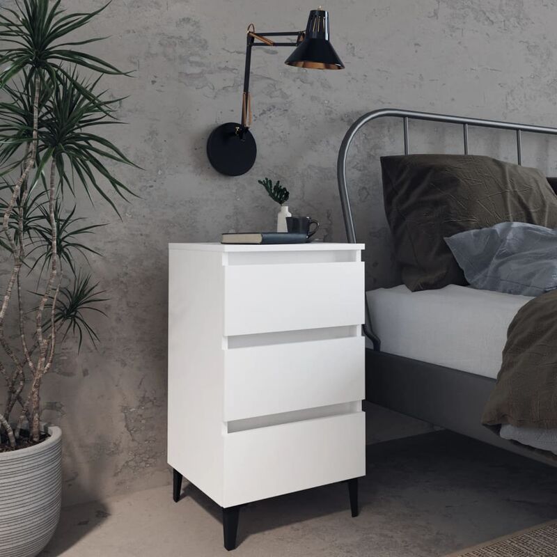 

Mesita de noche con patas de metal blanco 40x35x69 cm - Blanco - Youthup