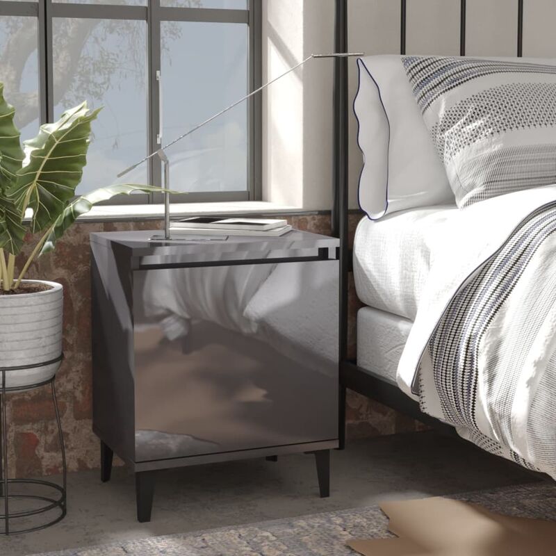 

Mesita de noche con patas de metal gris brillante 40x30x50 cm - Gris - Youthup