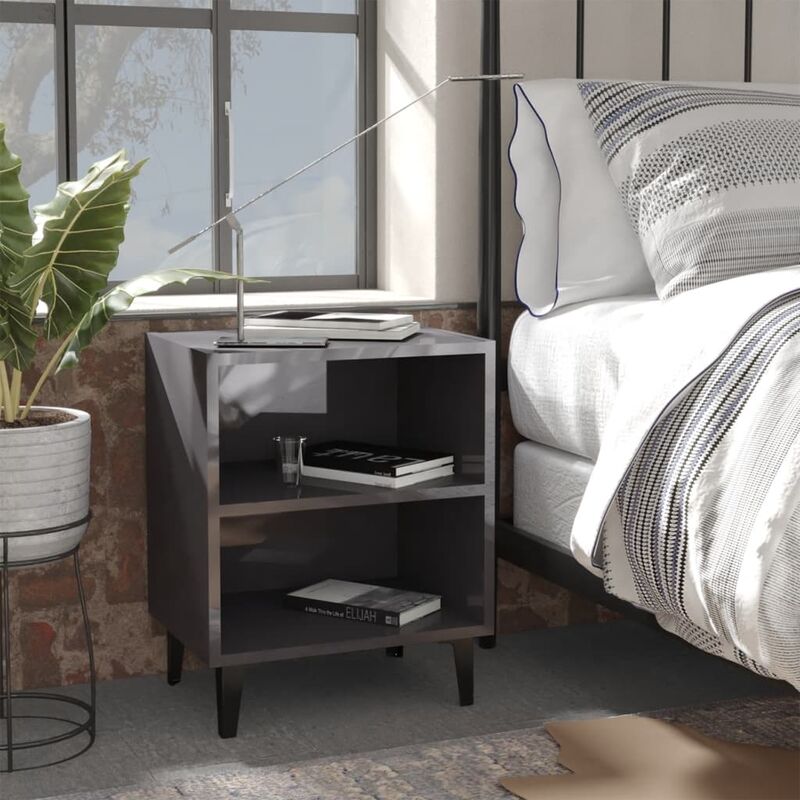 

Mesita de noche con patas de metal gris brillante 40x30x50 cm - Gris - Youthup