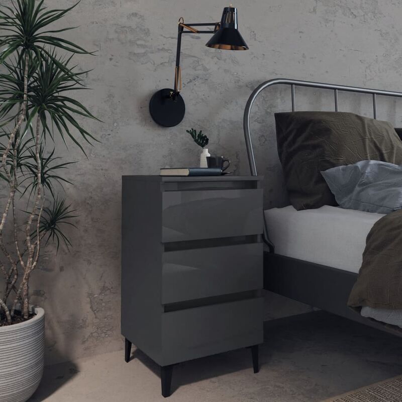

YOUTHUP Mesita de noche con patas de metal gris brillante 40x35x69 cm - Gris
