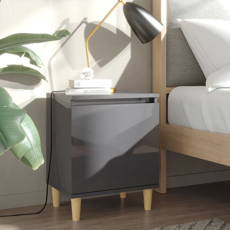 

Mesita de noche con patas madera maciza gris brillo 40x30x50 cm - Gris - Youthup