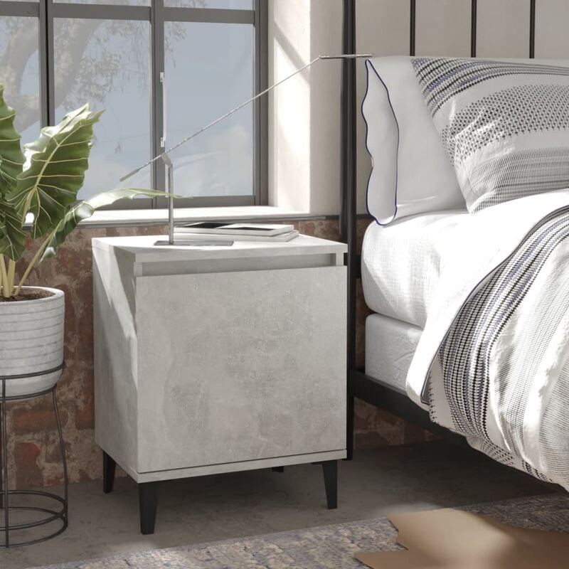 

YOUTHUP Mesita de noche con patas metal gris hormigón 40x30x50 cm - Gris