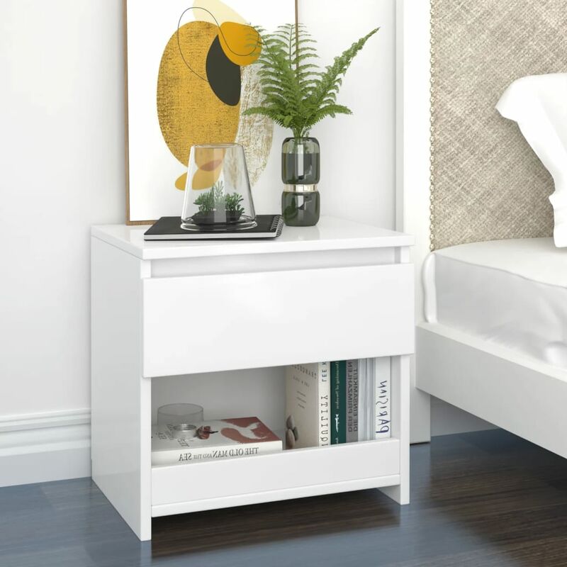 

Mesita de noche de aglomerado blanco brillante 40x30x39 cm - Blanco - Youthup