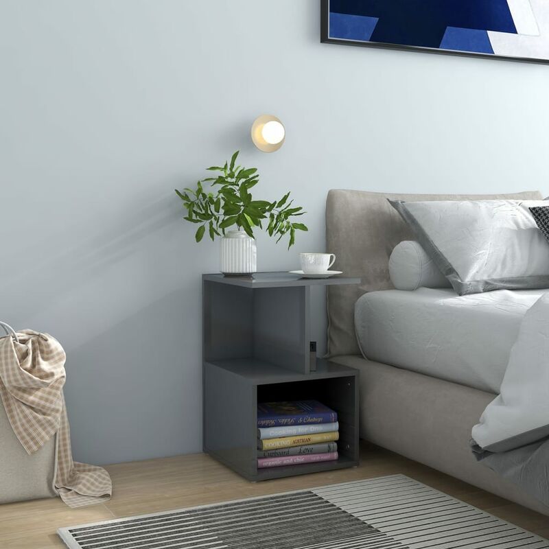 

Mesita de noche de aglomerado gris brillante 35x35x55 cm - Gris - Youthup