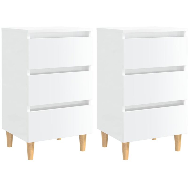 

Mesita de noche patas madera 2 uds blanco brillo 40x35x69 cm - Blanco - Youthup