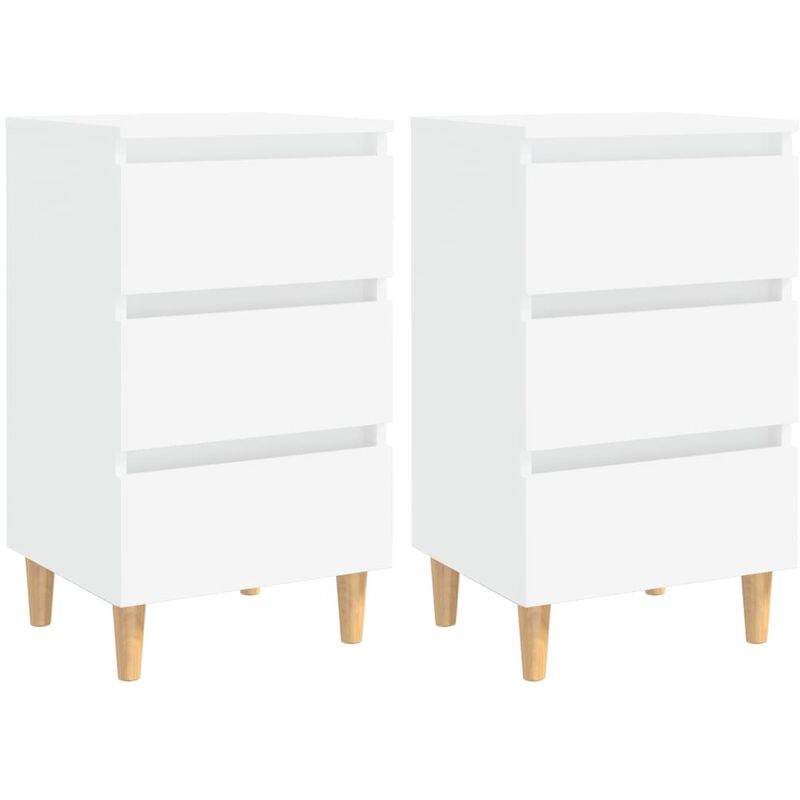 

Mesita de noche patas madera maciza blanca 2 uds 40x35x69 cm - Blanco - Youthup