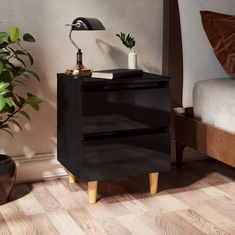 

Mesita de noche patas madera pino negro con brillo 40x35x50cm - Negro - Youthup