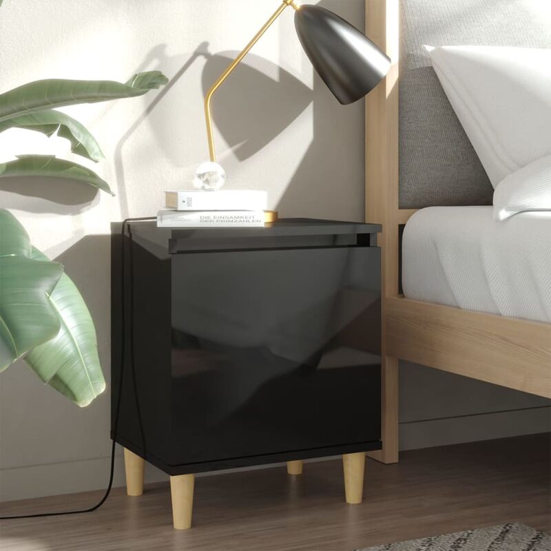 

Mesita noche con patas madera pino negro brillante 40x30x50 cm - Negro - Youthup
