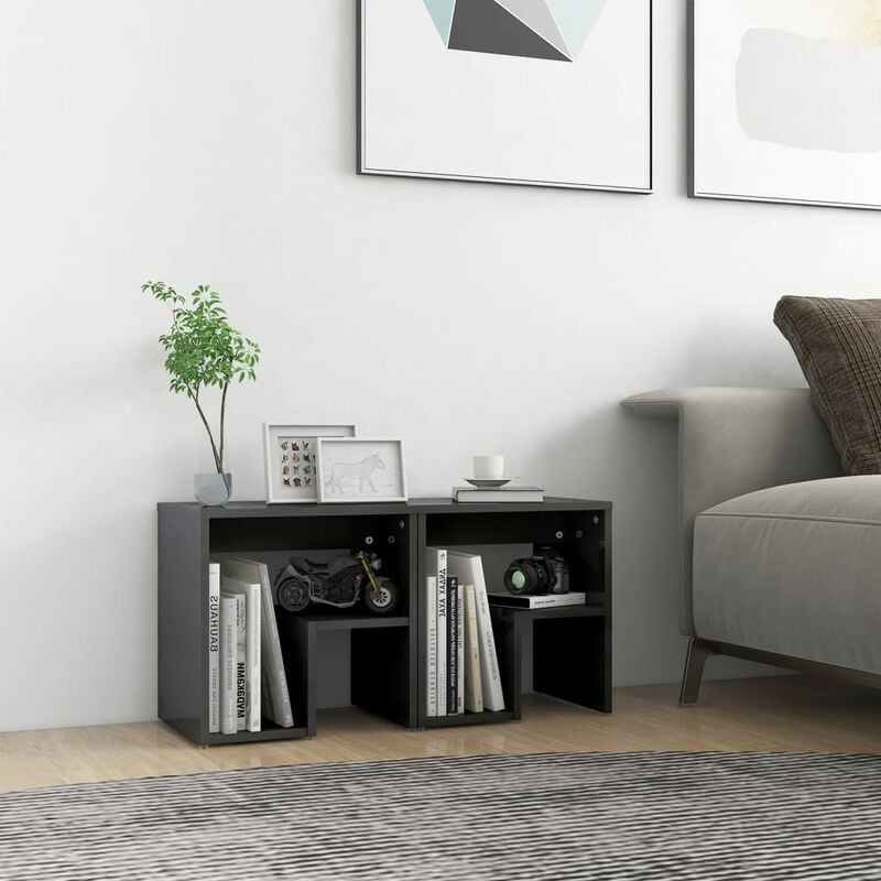 

Mesitas de noche 2 uds aglomerado gris brillante 40x30x40 cm - Gris - Youthup