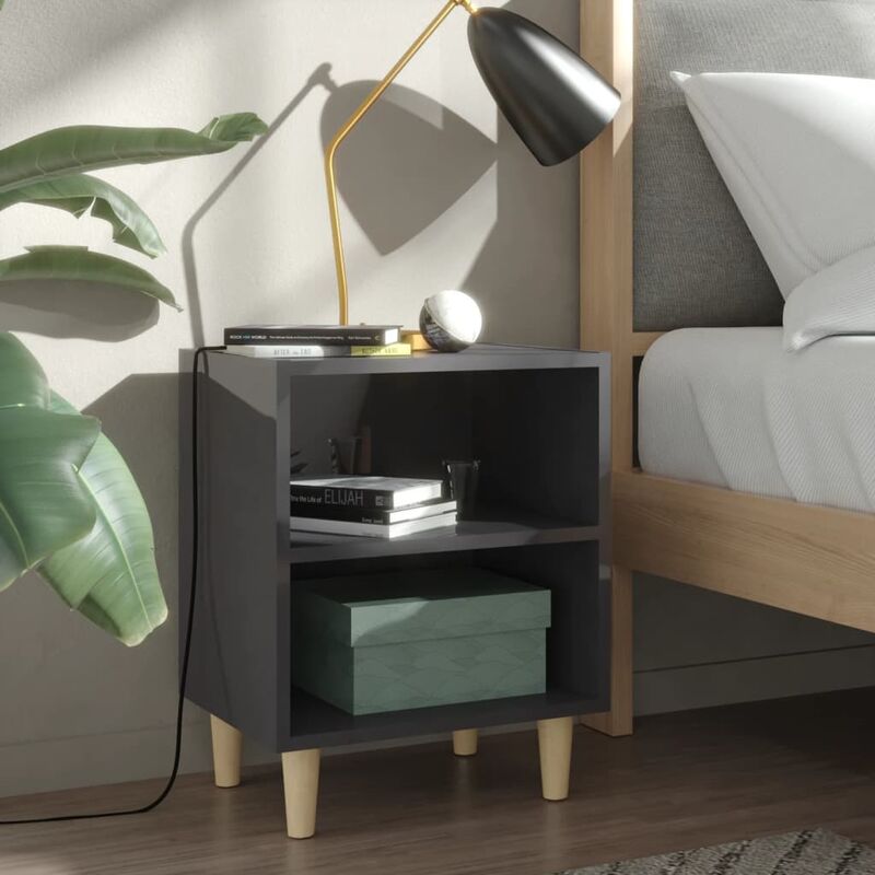 

Mesitas de noche patas madera 2 uds gris brillo 40x30x50 cm - Gris - Youthup