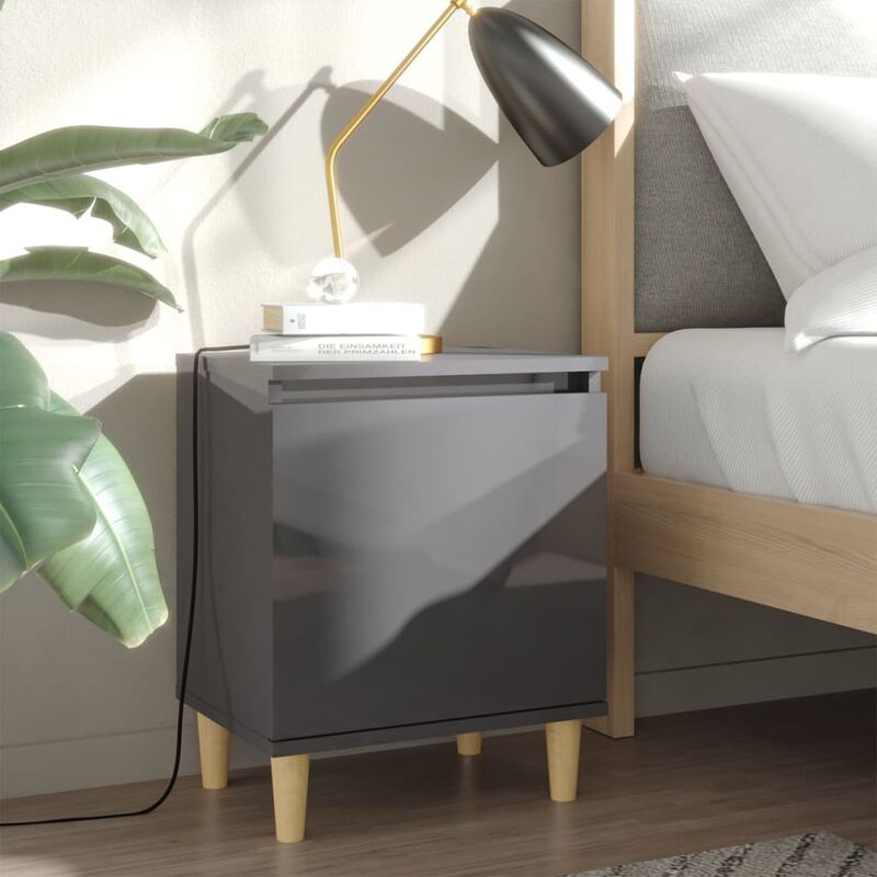

Mesitas de noche patas madera 2 uds gris brillo 40x30x50 cm - Gris - Youthup