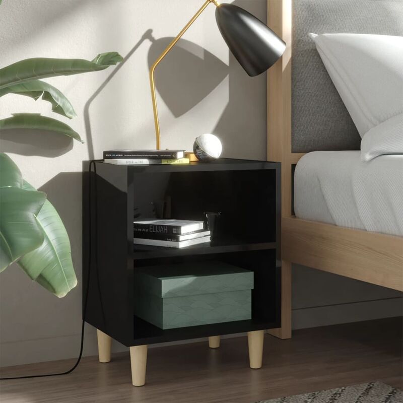 

YOUTHUP Mesitas de noche patas madera 2 uds negro brillo 40x30x50 cm - Negro