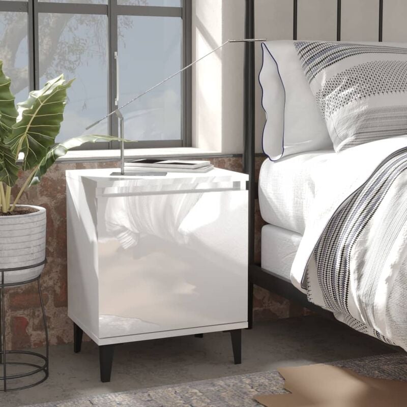 

YOUTHUP Mesitas de noche patas metal 2 uds blanco brillante 40x30x50 cm - Blanco