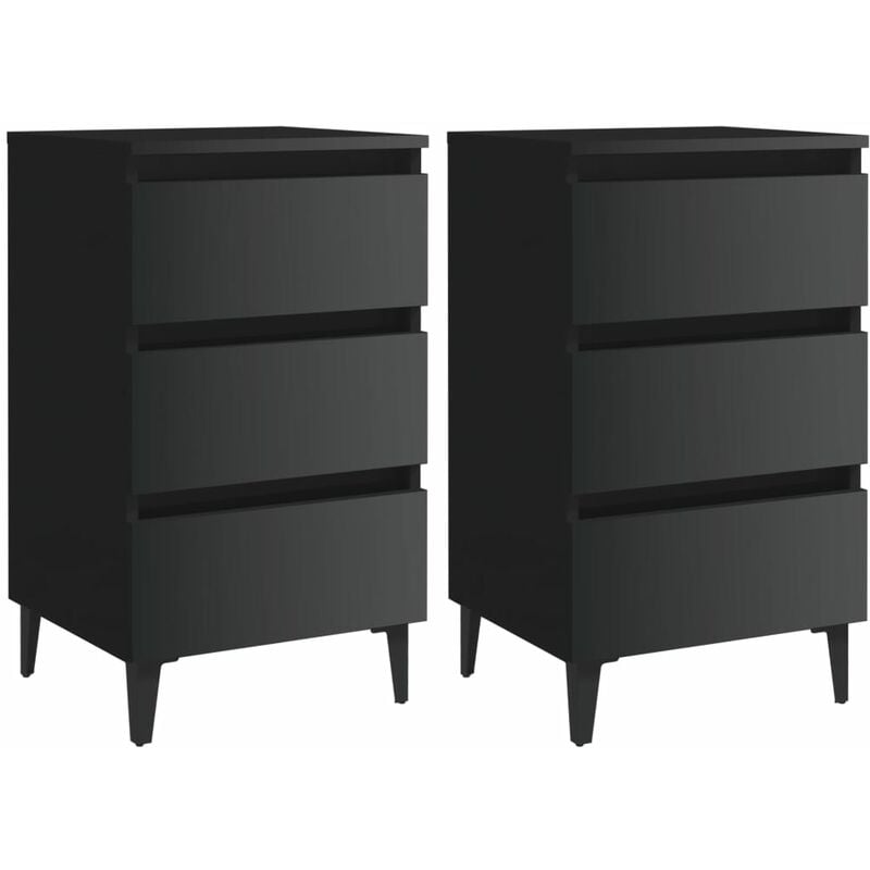 

YOUTHUP Mesitas de noche patas metal 2 uds negro brillante 40x35x69 cm - Negro