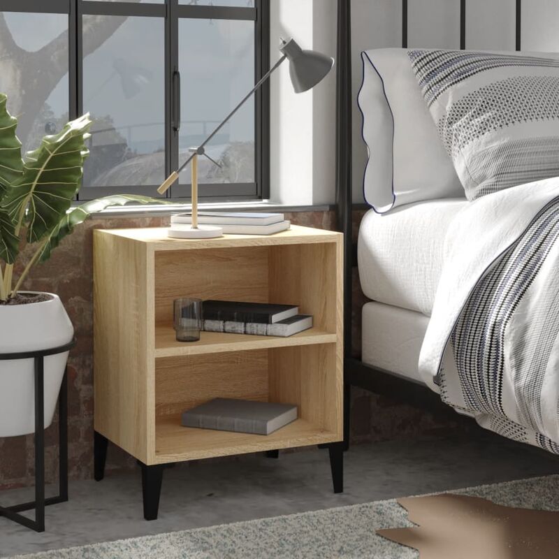 

YOUTHUP Mesitas de noche y patas metal 2 uds roble Sonoma 40x30x50 cm - Marrón