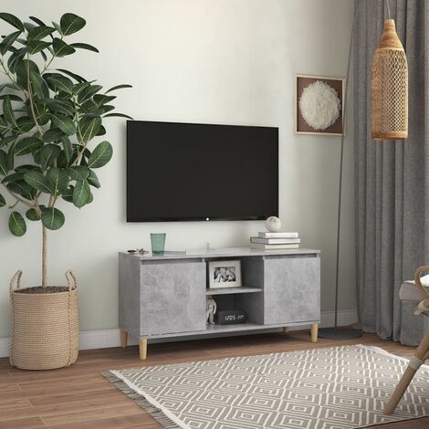 YOUTHUP Meuble TV avec pieds en bois massif Gris béton 103,5x35x50 cm - Gris