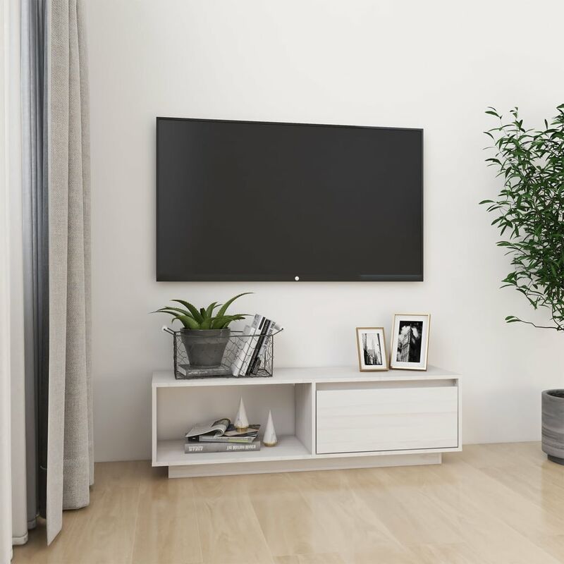 Meuble tv Blanc 110x30x33,5 cm Bois de pin massif - Blanc - Youthup