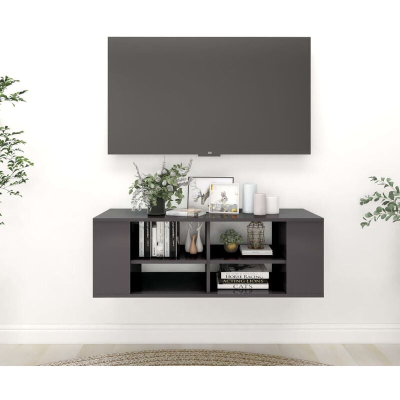 

Mueble de pared para TV aglomerado gris brillante 102x35x35 cm - Gris - Youthup
