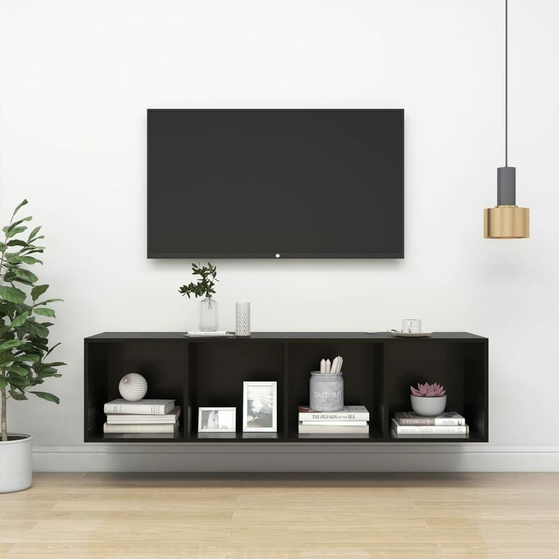 

Mueble de pared para TV aglomerado negro brillo 37x37x142,5 cm - Negro - Youthup