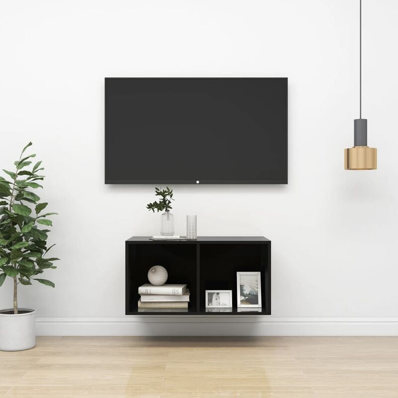 

Mueble de pared para TV aglomerado negro brillo 37x37x72 cm - Negro - Youthup