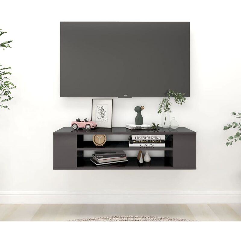 

Mueble de TV colgante aglomerado gris brillante 100x30x26,5 cm - Gris - Youthup