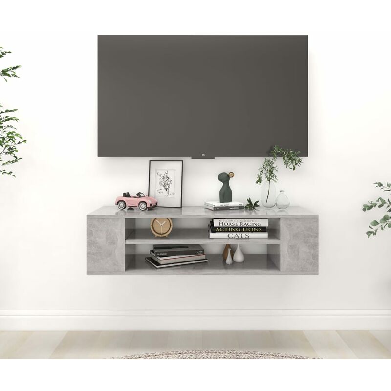 

Mueble de TV colgante aglomerado gris hormigón 100x30x26,5 cm - Gris - Youthup