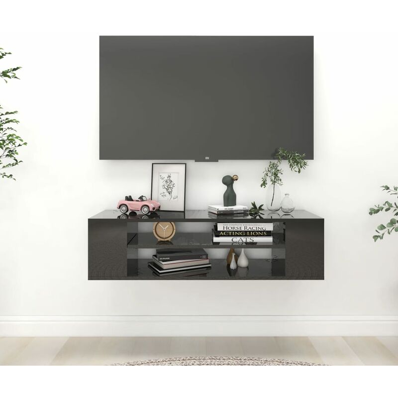 

Mueble de TV colgante aglomerado negro brillante 100x30x26,5 cm - Negro - Youthup