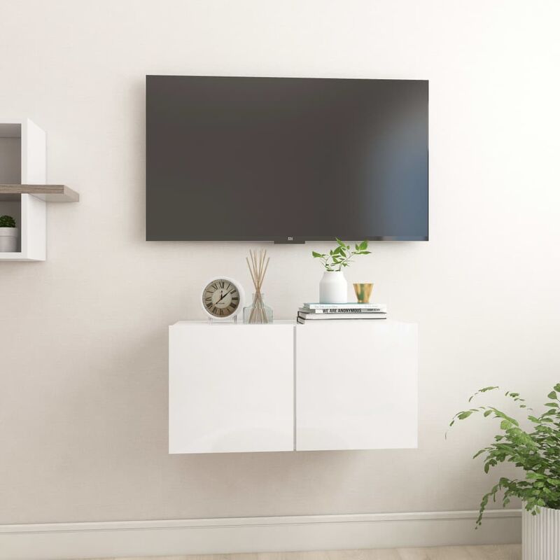 

Mueble de TV colgante blanco brillante 60x30x30 cm - Blanco - Youthup